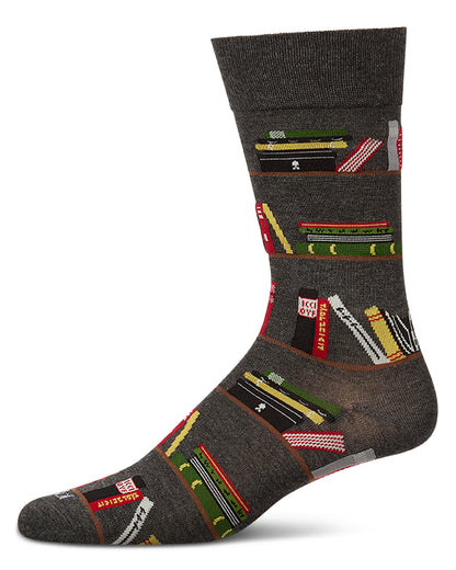 Men's "Bookshelf" Rayon from Bamboo Blend Novelty Crew Sock