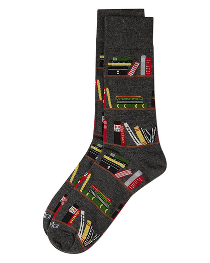 Men's "Bookshelf" Rayon from Bamboo Blend Novelty Crew Sock