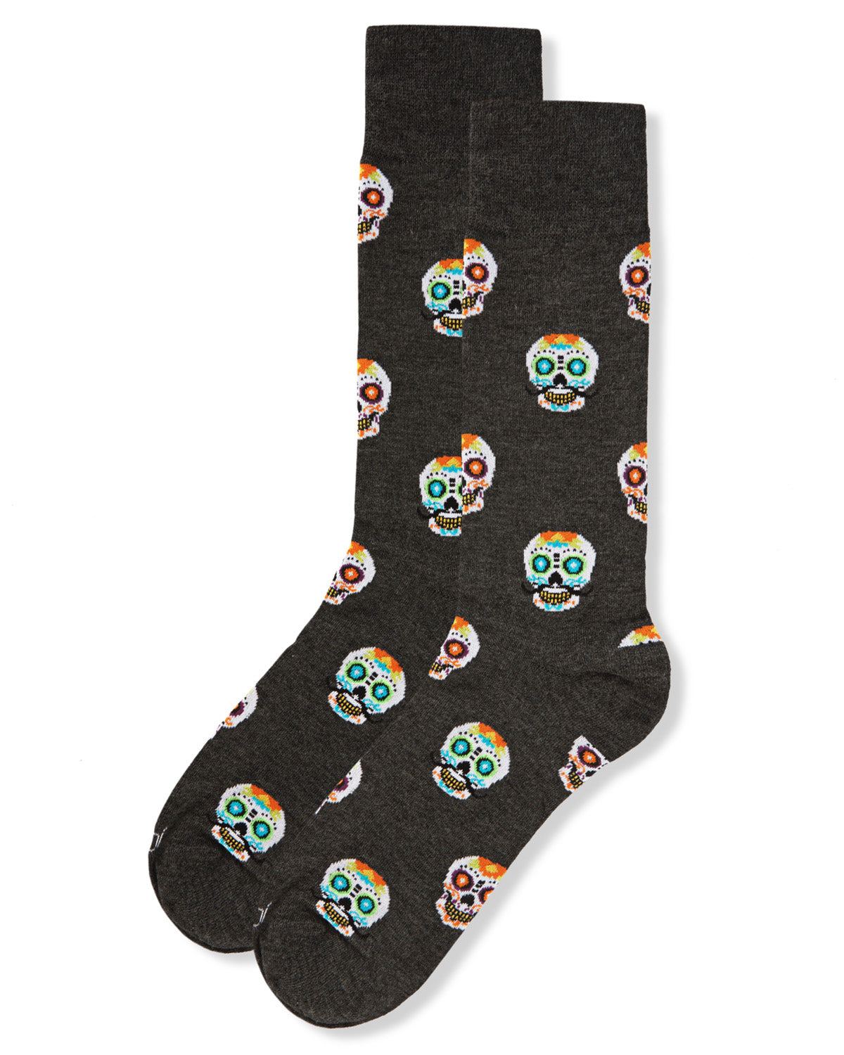 Men's Mustachioed Sugar Skull Bamboo Blend Crew Socks