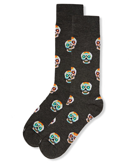 Men's Mustachioed Sugar Skull Bamboo Blend Crew Socks
