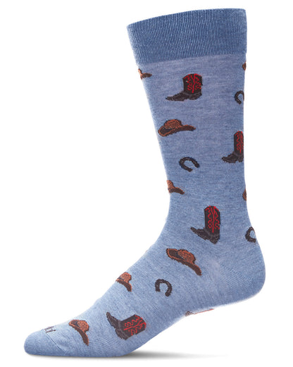 Men's Rodeo Cowboy Bamboo Blend Novelty Crew Sock