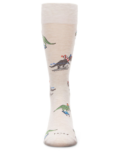Men's Skiing and Skating Dinosaurs Bamboo Blend Novelty Crew Sock