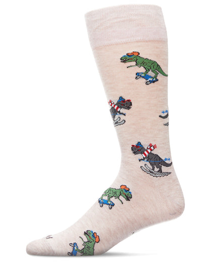 Men's Skiing and Skating Dinosaurs Bamboo Blend Novelty Crew Sock