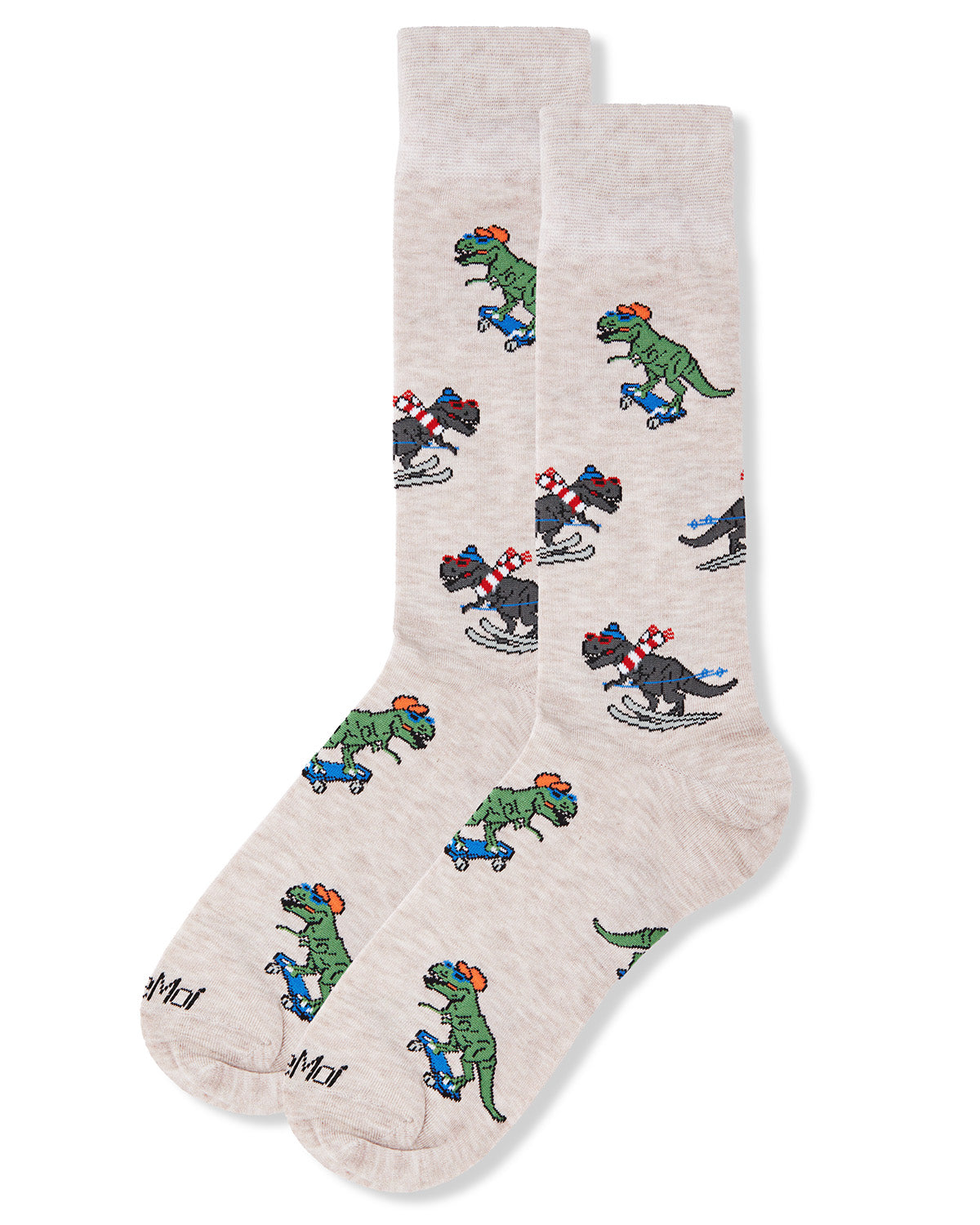 Men's Skiing and Skating Dinosaurs Bamboo Blend Novelty Crew Sock