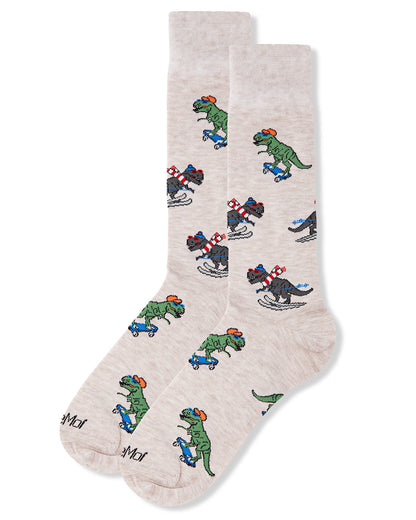 Men's Skiing and Skating Dinosaurs Bamboo Blend Novelty Crew Sock
