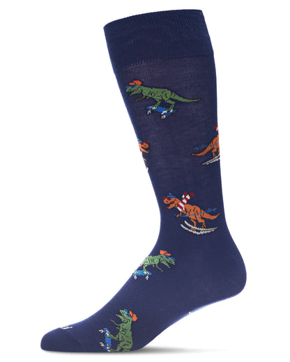 Men's Skiing and Skating Dinosaurs Bamboo Blend Novelty Crew Sock