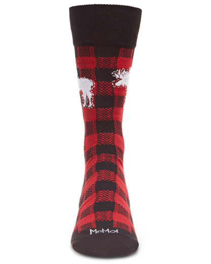 Men's Buffalo Plaid Checked Moose Holiday Crew Socks