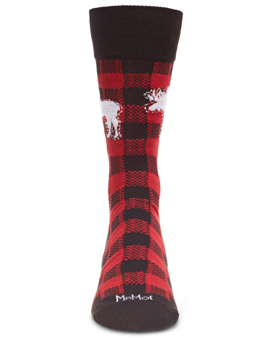 Men's Buffalo Plaid Checked Moose Holiday Crew Socks