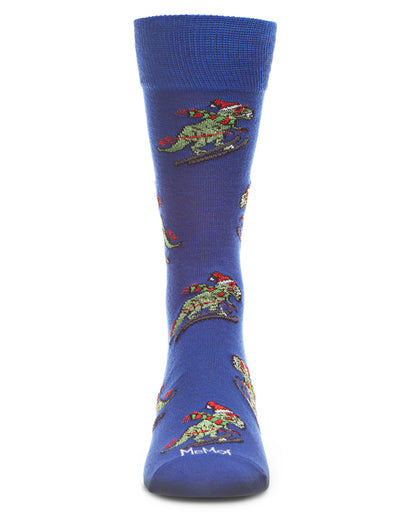 Men's Skiing Winter Dinos Holiday Novelty Crew Sock