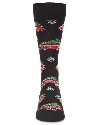 Men's Festive Retro Bus Holiday Novelty Crew Socks