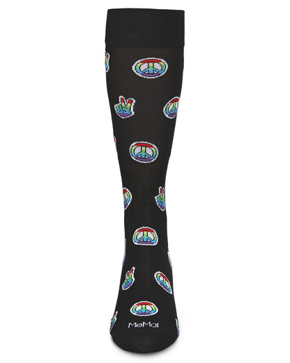 Men's Colorful Rainbow Peace Out Bamboo Blend Novelty Crew Sock