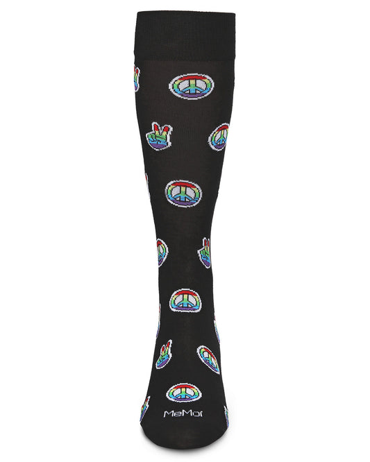 Men's Colorful Rainbow Peace Out Bamboo Blend Novelty Crew Sock