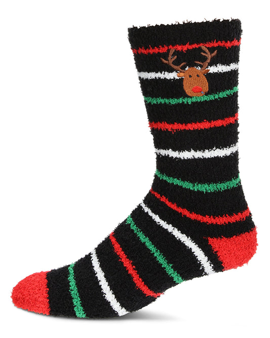 Men's Striped Reindeer Embroidery Cozy Crew Socks