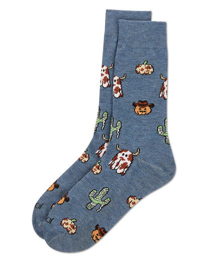 Men's Spooky Western-Themed Halloween Holiday Crew Sock