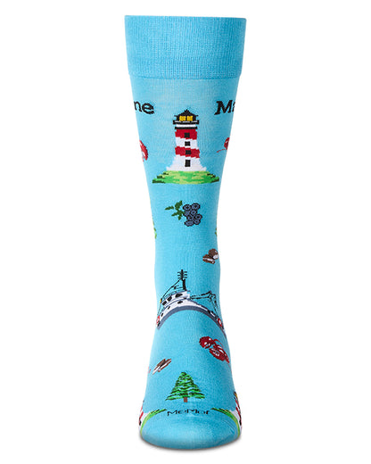 Men's Maine Themed Rayon Blend Novelty Crew Sock