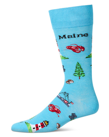 Men's Maine Themed Rayon Blend Novelty Crew Sock