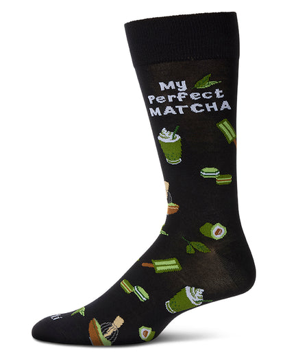 Men's "My Perfect Matcha" Rayon Blend Novelty Crew Sock