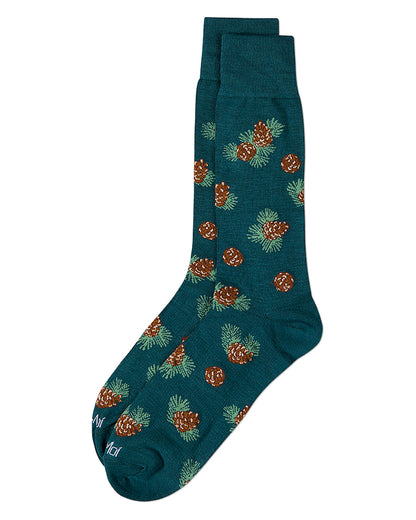 Men's Pinecones Themed Rayon Blend Novelty Crew Sock