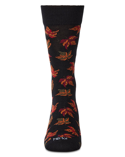 Men's Leaf-Themed Rayon Blend Novelty Crew Sock