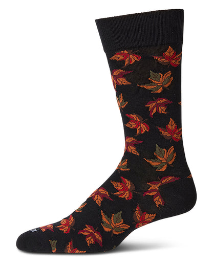 Men's Leaf-Themed Rayon Blend Novelty Crew Sock