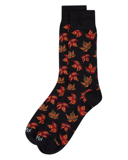 Men's Leaf-Themed Rayon Blend Novelty Crew Sock