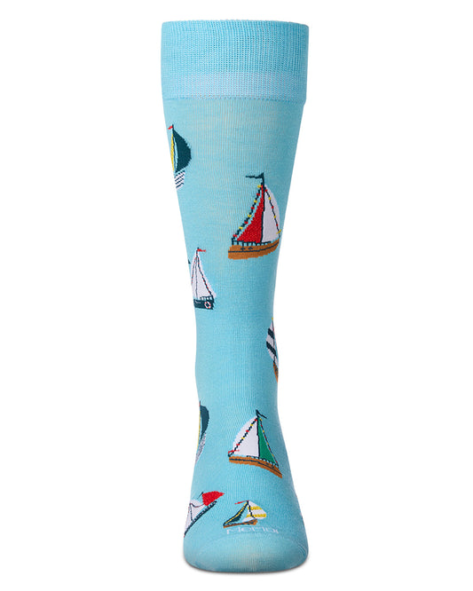 Men's "Sail Away" Rayon-Blend Novelty Crew Sock