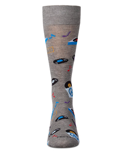 Men's "Vinyl Tunes" Rayon-Blend Novelty Crew Sock