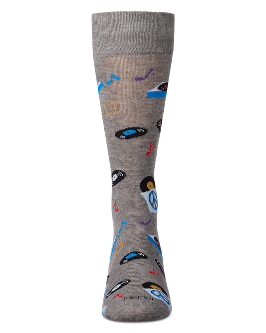 Men's "Vinyl Tunes" Rayon-Blend Novelty Crew Sock