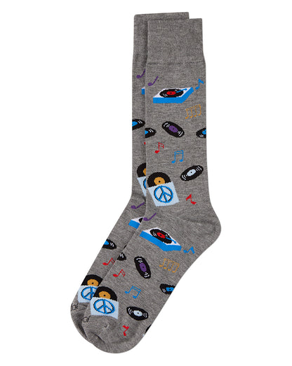 Men's "Vinyl Tunes" Rayon-Blend Novelty Crew Sock