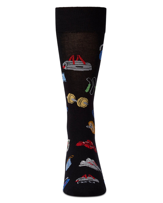 Men's Workout-Themed Rayon-Blend Novelty Crew Sock