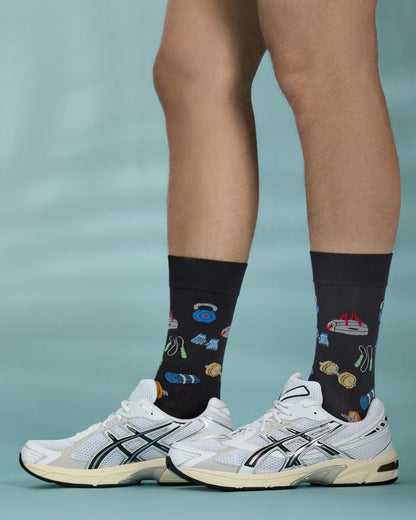 Men's Workout-Themed Rayon-Blend Novelty Crew Sock
