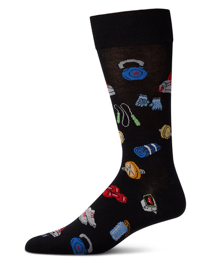 Men's Workout-Themed Rayon-Blend Novelty Crew Sock