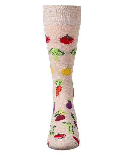 Men's Veggies-Themed Rayon Blend Fine-Gauge Novelty Crew Sock