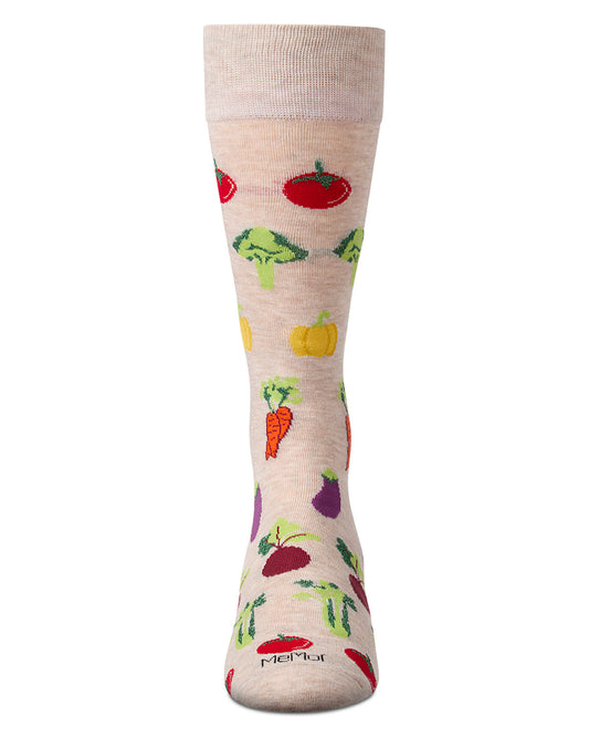 Men's Veggies-Themed Rayon Blend Fine-Gauge Novelty Crew Sock