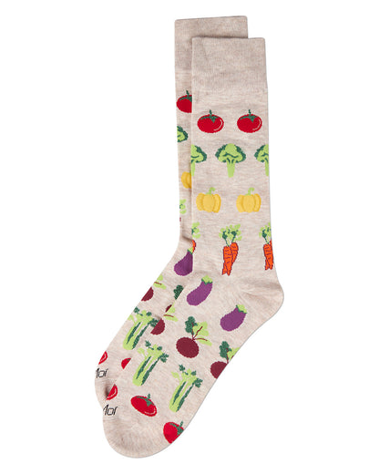 Men's Veggies-Themed Rayon Blend Fine-Gauge Novelty Crew Sock