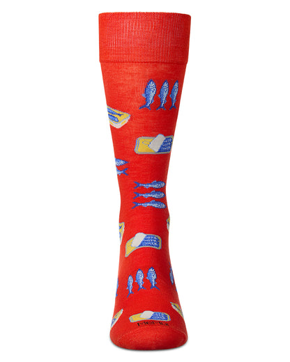 Men's Sardines-Themed Rayon-Blend  Novelty Crew Sock