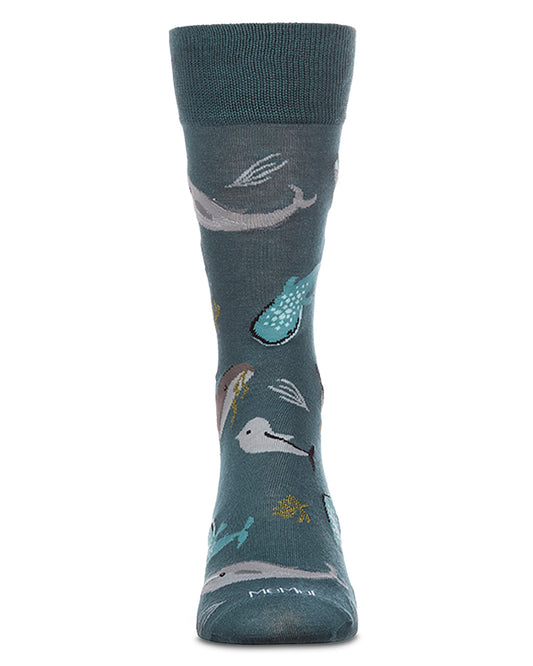 Men's "Whale Family" Rayon-Blend Fine-Gauge Novelty Crew Sock