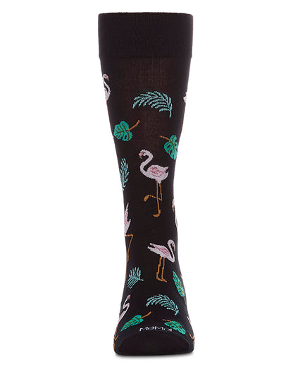Men's Flamingo-Themed Rayon-Blend Fine-Gauge Crew Sock