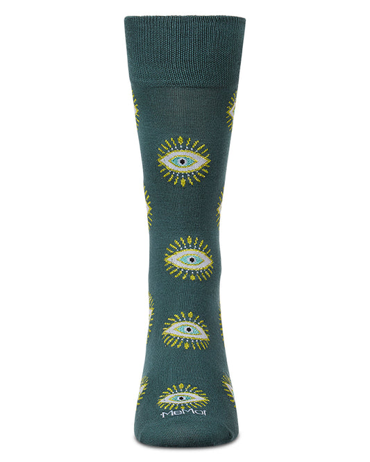 Men's "Evil Eye" Rayon-Blend Fine-Gauge Novelty Crew Sock