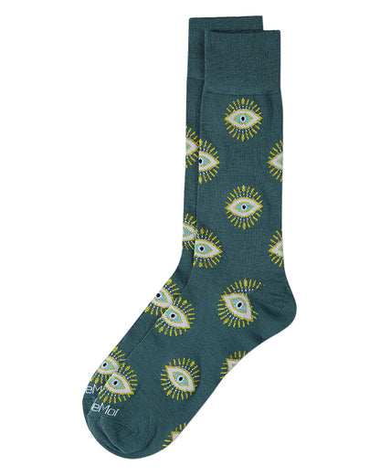Men's "Evil Eye" Rayon-Blend Fine-Gauge Novelty Crew Sock