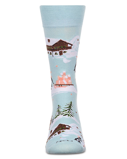 Men's "Winter Wonder" Rayon-Blend Fine-Gauge Novelty Crew Sock