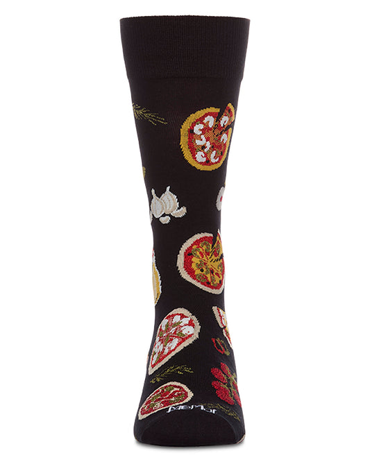 Men's "Pizza Party" Rayon-Blend Fine-Gauge Novelty Crew Sock