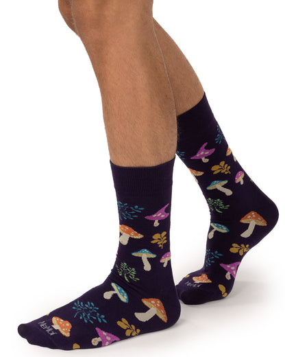 Men's "Wild Mushrooms" Rayon-Blend Fine-Gauge Crew Sock