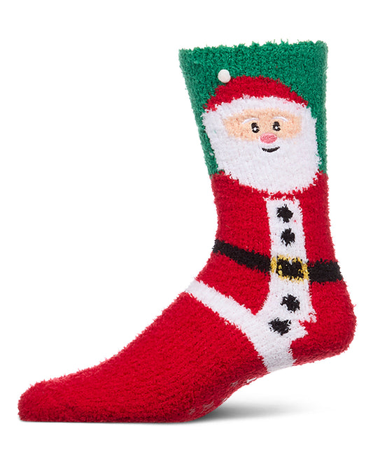 Men's Embroidered Santa Claus Plush Cozy Novelty Crew Sock