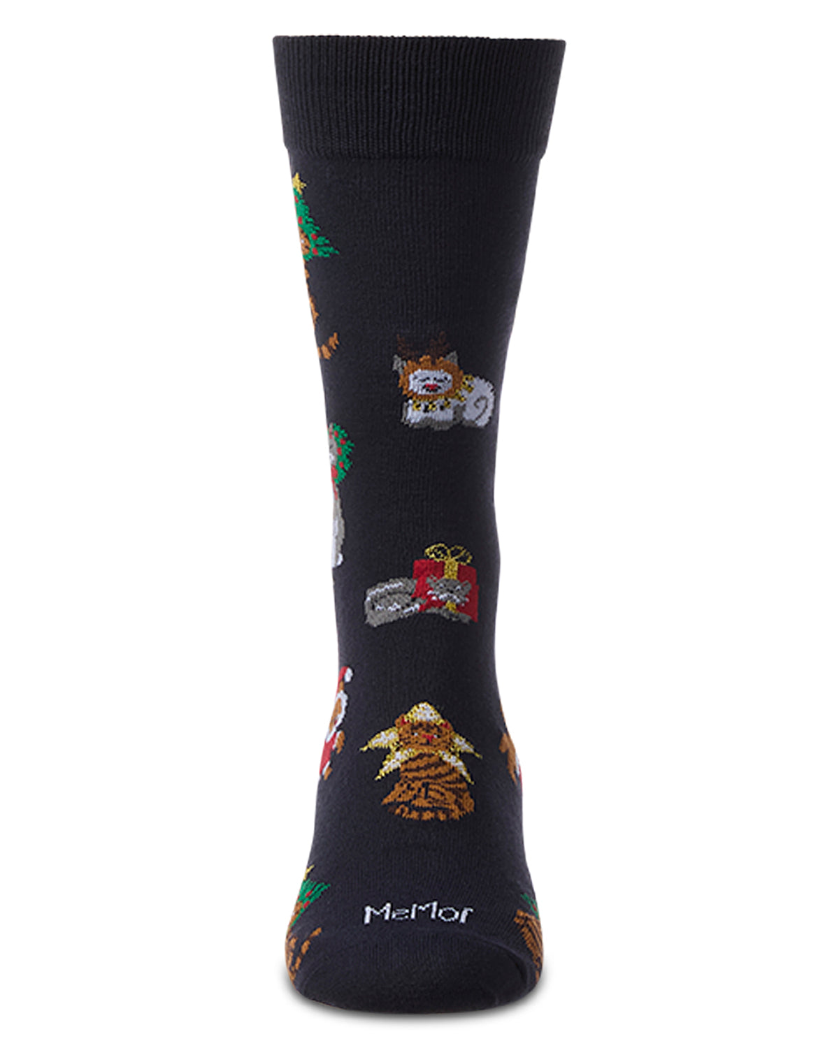 Men's "Holiday Hats On Cats" Fine-Gauge Novelty Crew Sock