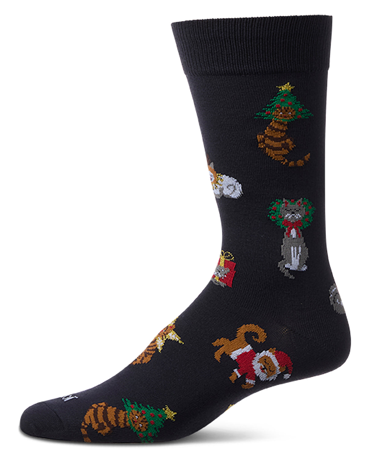 Men's "Holiday Hats On Cats" Fine-Gauge Novelty Crew Sock