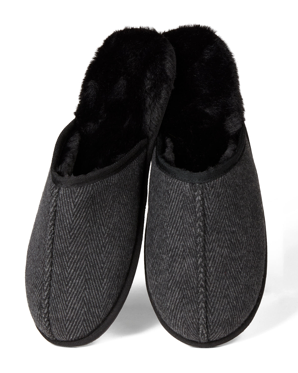 Men's Plush-Lined Herringbone Tweed Scuff Slipper