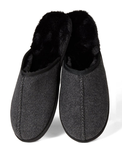 Men's Plush-Lined Herringbone Tweed Scuff Slipper
