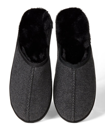 Men's Plush-Lined Herringbone Tweed Scuff Slipper