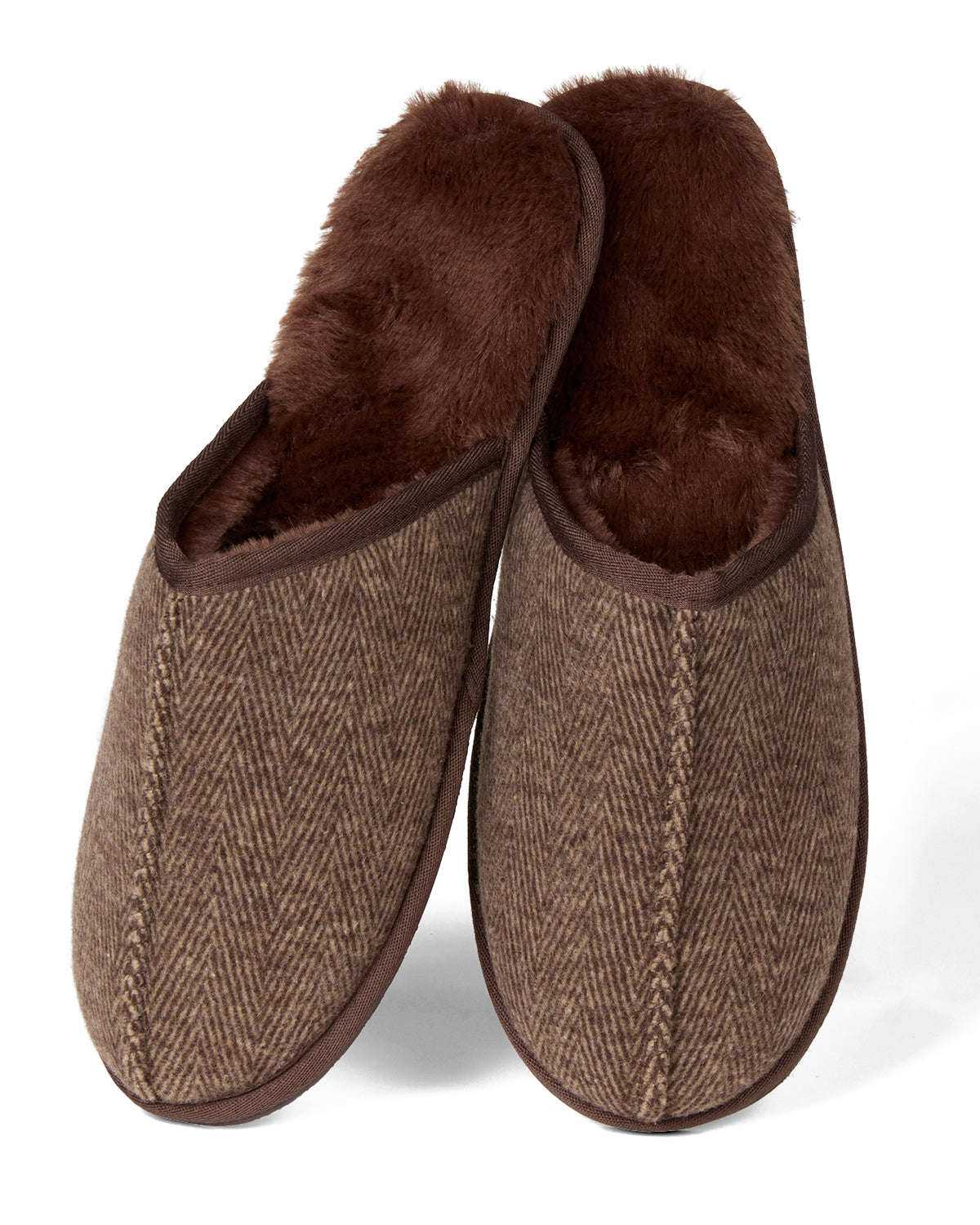 Men's Plush-Lined Herringbone Tweed Scuff Slipper